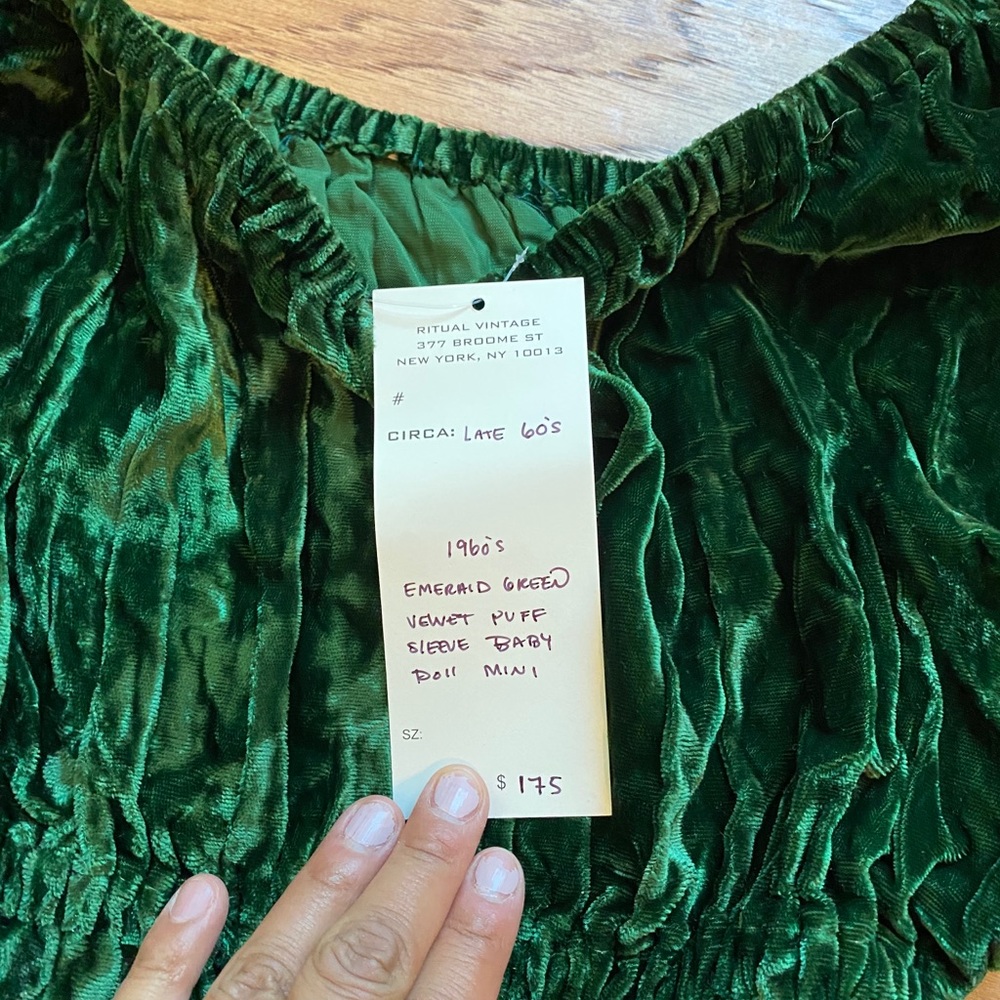 Vintage 1960s Baby Doll Green Velvet Dress
